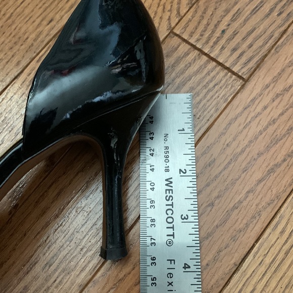 ELLEN TRACY designer black patent & brown leather leather peep toe 31/2” heels - Picture 5 of 9